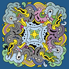 Colorful Abstract Doodle, Crazy Monster Drawing Vector background