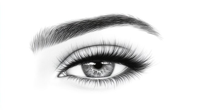 Close-up illustration of a female eye and eyebrow.
