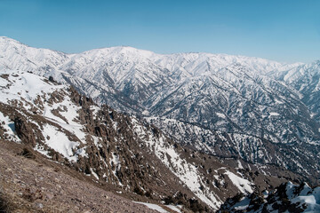 Amirsoy, Amirsay snowy rocks, mountains in Uzbekistan. Chatkal Range. Western Tien Shan mountains