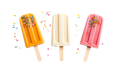 Colorful ice cream popsicle with sprinkles for summer enjoyment isolated on solid white background  in Png form