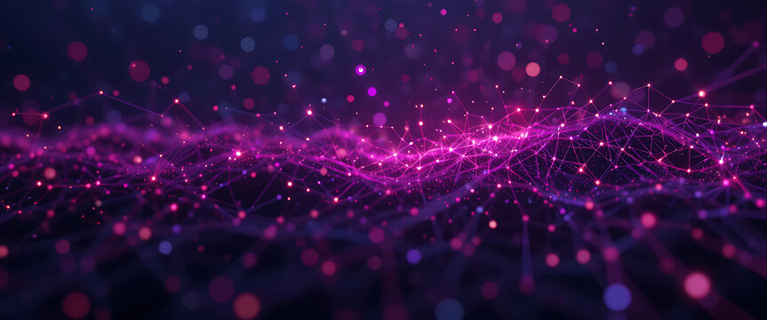 Abstract cyber security theme minimalist on et with glowing points, dark purple gradient color theme, spreading, light and dark color playing in harmony, 