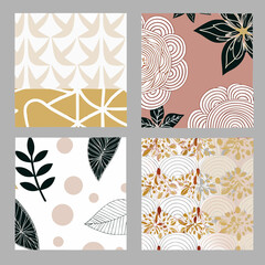 Modern Abstract Square Designs Featuring Organic Florals and Geometric Shapes — Ideal for Social Media, Wall Decor, and Artistic Projects.