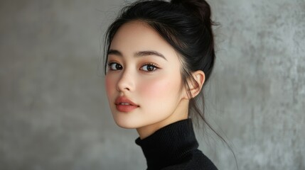 Girl with sleek French twist and soft makeup