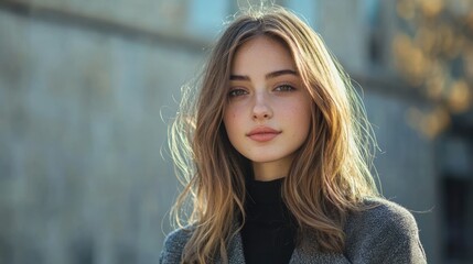 Obraz premium Girl with sleek hair and subtly tapered ends