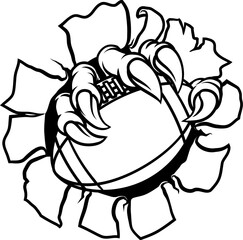An American Football claw sports illustration of an eagle or animal monster hand holding ball