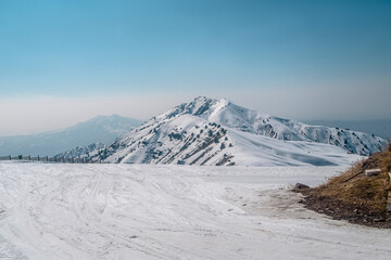 Amirsoy, Amirsay snowy rocks, mountains in Uzbekistan. Chatkal Range. Western Tien Shan mountains