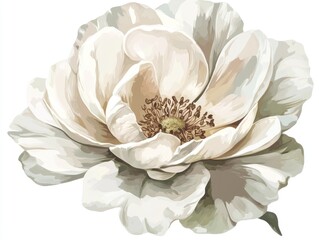 Delicate white flower, detailed botanical illustration