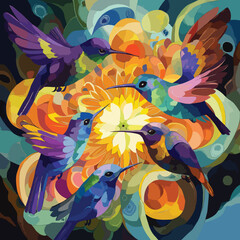 A square scarf design featuring humingbrid 