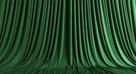 Dark green velvet curtains draped background representing theater stage or luxury setting