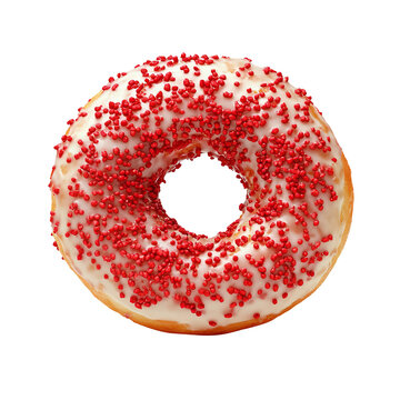 Bitten Donut with Red Sprinkles isolated on transparent background