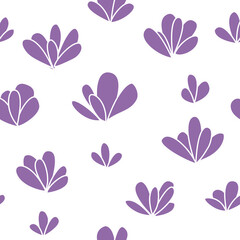 Seamless floral pattern with two colors: purple flowers on white background. Could be used as texture, print, wallpaper, card. 