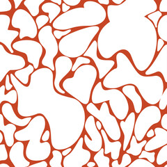 Seamless abstract pattern with white and red colors, white silhouettes on red background. Could be used as texture, print, wallpaper, card. 