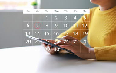Businesswoman, Entrepreneur, Business Planning and Scheduling, Planner on Screen with People Working at Desk, Businessman Planning and Scheduling Meeting