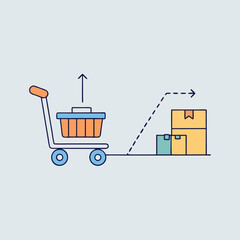 Hand Truck with Boxes and Arrow Showing Upward Movement and Delivery Path with Light Gray Background for Easy Integration