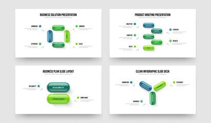 Marketing Insight 4 5 2 3 Element Infographic Slide Layout Bundle. Visual Report Four Five Two Three Option Diagram Slideshow Design Vector Illustration Set.