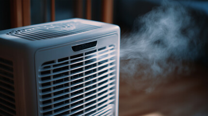 A white fan is blowing out steam