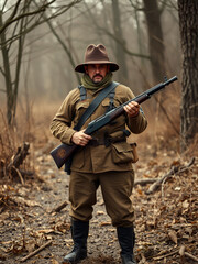 Naklejka premium Minuteman fighter standing while holding a old riffle