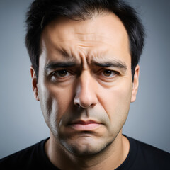 Obraz premium distorted face of sad and grieved very upset person, dissatisfied with his hard fate