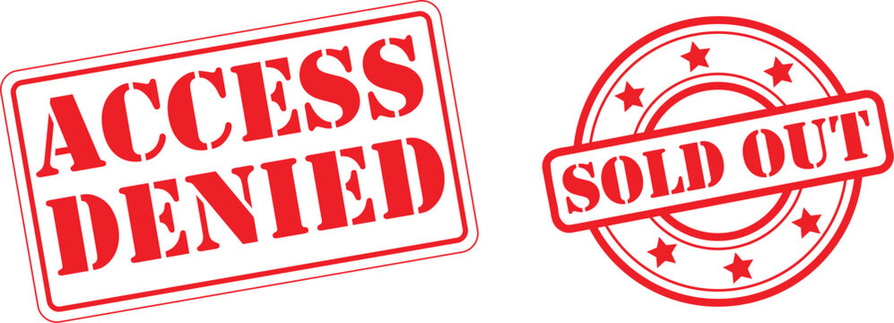 Red Access Denied and Sold Out Stamps on White Background