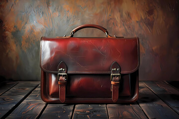 Classic Burgundy Leather Briefcase with Vintage Lighting Digital Illustration