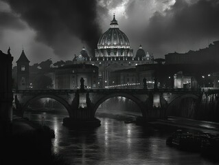 Fototapeta premium Dramatic night view of Vatican City