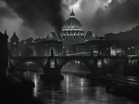 Fototapeta Dramatic night view of Vatican City