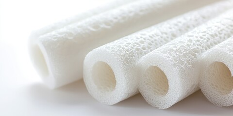 Plastic pipe insulation foam on white background