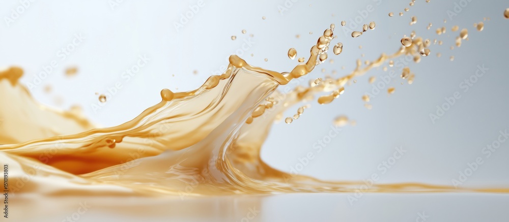 Poster dynamic splash of liquid with droplets creating an artistic wave effect