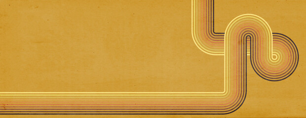 1970s background Banner with copyspace. Vintage colored stripes on grunge, bleached out paper texture