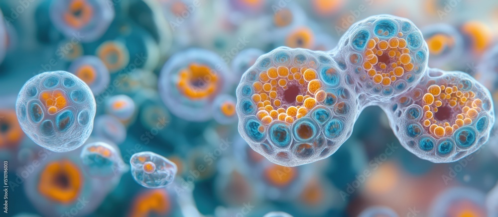 Poster microscopic view of colorful cells showcasing intricate structures and patterns