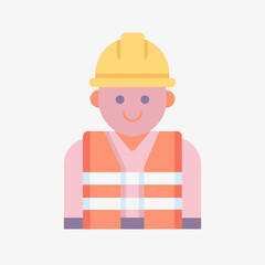 
Flat Worker Icon - Construction Worker with Safety Hat and Vest