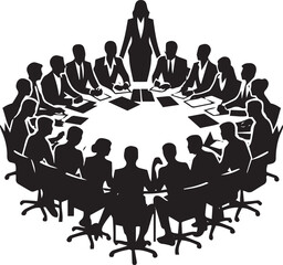 Teamwork and Meeting Silhouette Vector Set &ndash; Office Collaboration, Business Discussion, Brainstorming, and Group Work Icons


