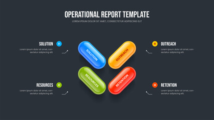 Corporate Growth Four Option Infographic Slide Template. Investor Overview 4 Element Diagram Slideshow Design. Product Briefing Presentation Layout Vector Illustration.
