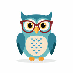 Obraz premium Wise Owl with Eyeglasses: An illustrated owl, adorned with stylish eyeglasses, embodies knowledge and insight, sitting pensively and looking at you.