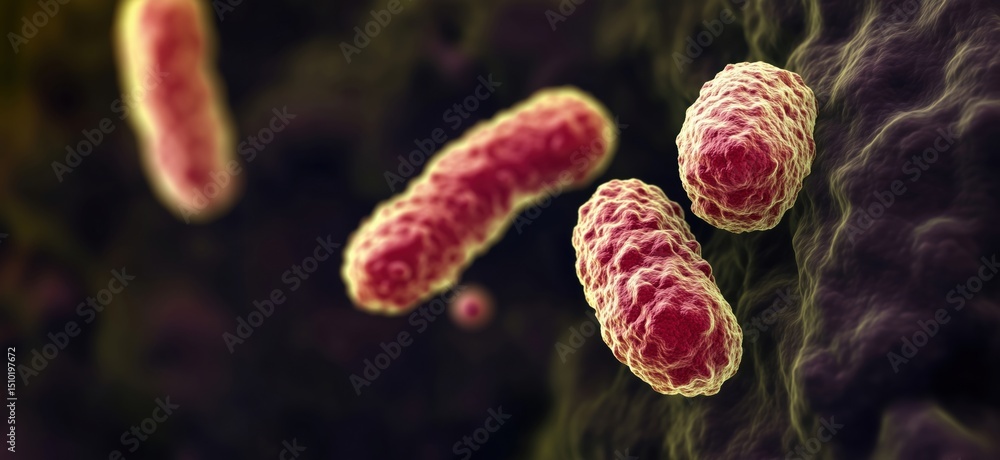 Poster 3d rendering of bacteria cells with detailed structure and vibrant colors