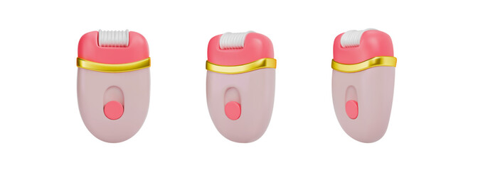A set of 3d objects in different angles. Epilator to remove hair in unwanted places on the body. Vector illustration on isolated white background