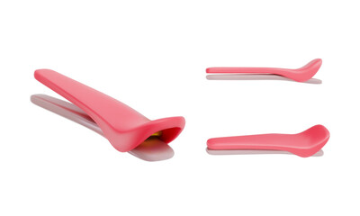 Set of 3d objects in different angles. Hair clip. An object for clutching hair during hairdressing procedures during coloring or cutting. Vector illustration on isolated white background