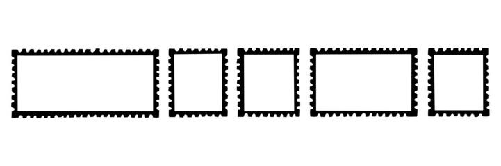 Postcard stamp post frame doodle border set. Postage card silhouette  collection. Postal mail edge border shape. Vector illustration