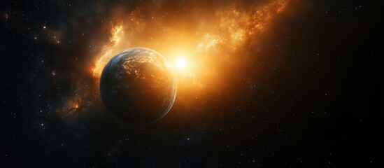 Stunning view of Earth illuminated by cosmic sunrise in deep space