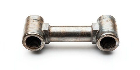 Steel water pipe connector on white background
