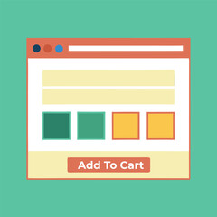 Flat Design E Commerce Web Page Mockup with Add to Cart Button and Product Selection on a Teal Background Illustration