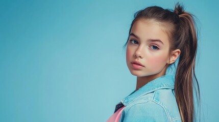 Teen girl with sleek bubble ponytail and trendy outfit