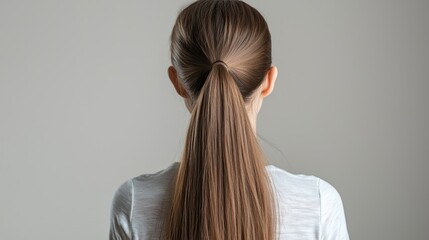 Teen girl with straight hair styled in half-up ponytail