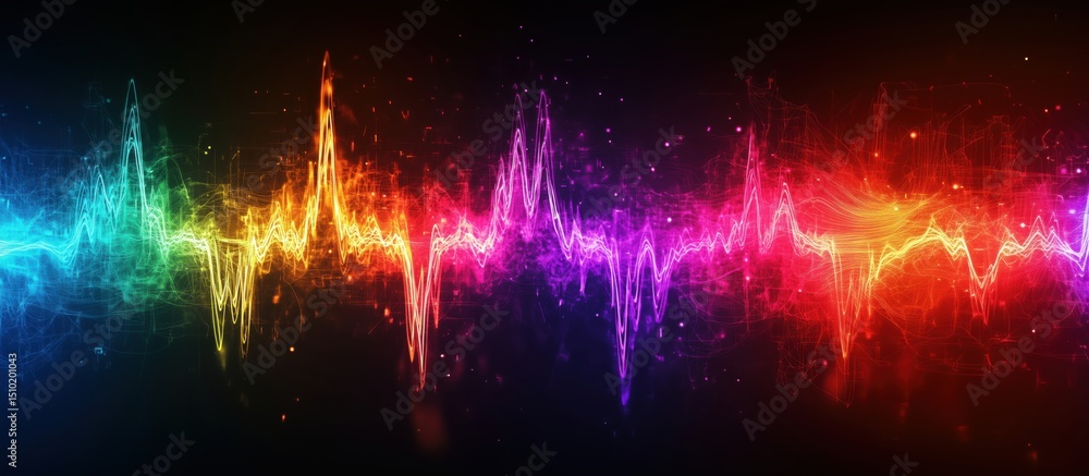 Poster colorful sound wave visualization with vibrant gradients and dynamic patterns