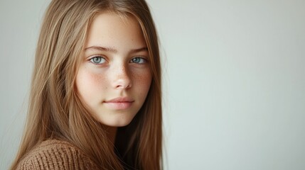 Teen girl with straight sleek hair and natural makeup
