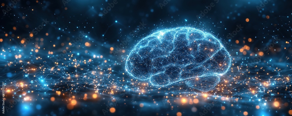 Aufkleber digital brain illustration with glowing connections and particles representing neural networks
