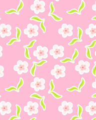 Seamless white flowers and leaves with pastel color textured background for wallpaper background. hand drawn for printable or wrapping