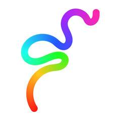 Abstract wavy lines with colorful gradient ribbon shapes, organic squiggle pattern, playful doodle elements in a 3D rainbow design. Flat vector illustration isolated on white background.