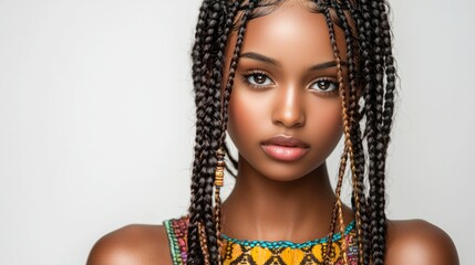Teen with thick box braids and vibrant top