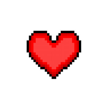 Pixel pulsing 8 bit red heart shape isolated on white